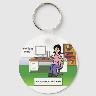Computer Lover, IT Worker - Female Cartoon Key Ring