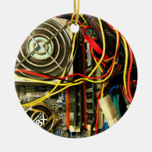 Computer mainboard electronics closeup ceramic tree decoration