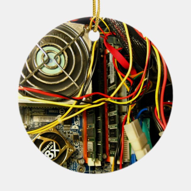 Computer mainboard electronics closeup ceramic tree decoration (Front)