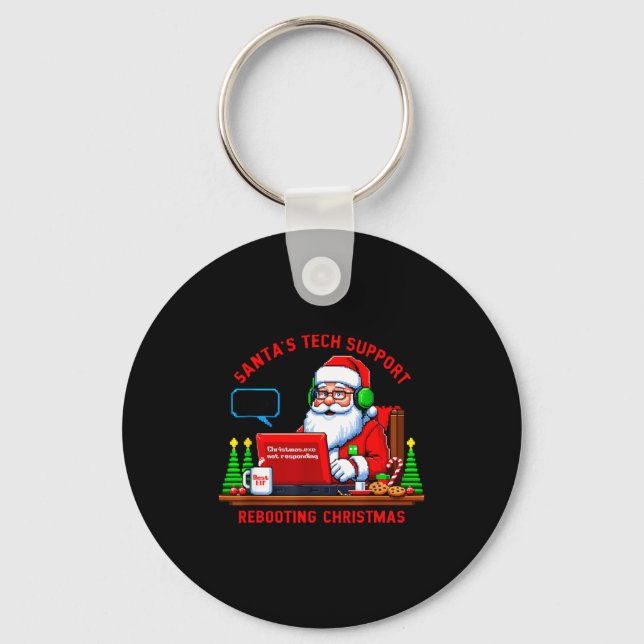 Computer Meme Funny Santa's Tech Suprt Rebooting C Key Ring (Front)