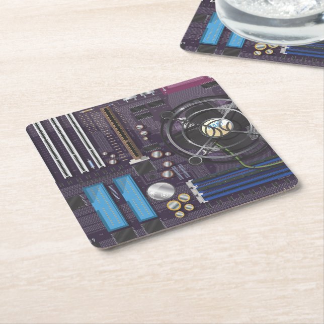 Computer Motherboard CPU Square Paper Coaster (Angled)