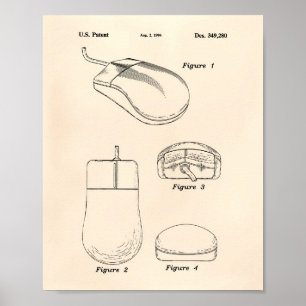 Computer Mouse 1994 Patent Art Old Peper Poster