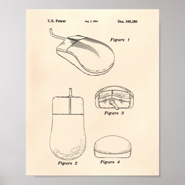 Computer Mouse 1994 Patent Art Old Peper Poster (Front)