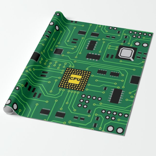 Computer Nerd Circuit Board CPU Wrapping Paper (Unrolled)