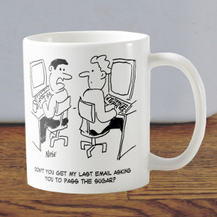 Computer Operator Emails Requesting Sugar Coffee Mug