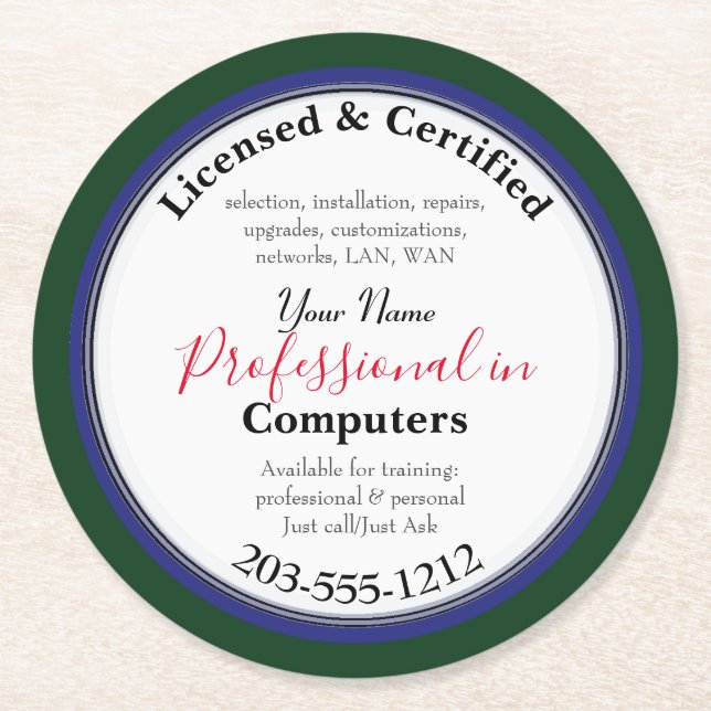 Computer Professional Advertising HAMbWG Round Paper Coaster (Front)