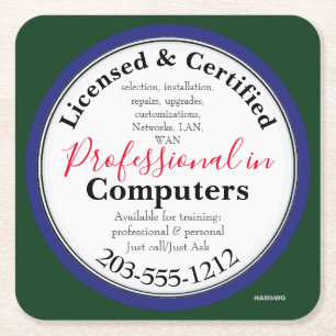 Computer Professional Advertising HAMbWG Square Paper Coaster