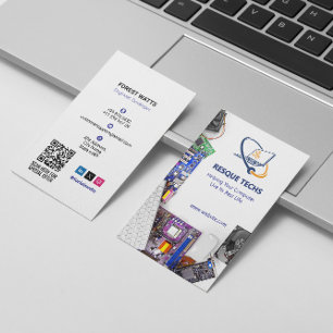 Computer Repair Business   Modern White Potrait Card