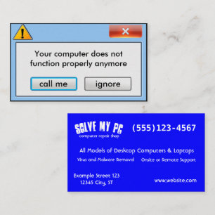 Computer Repair Company pop up message Business Card