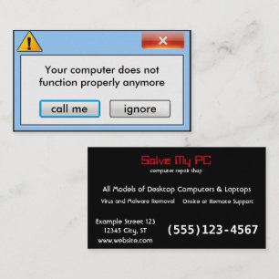 Computer Repair Company pop up message Business Card