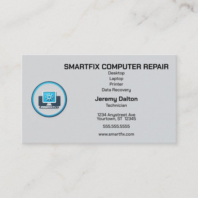 Computer Repair Data Recovery Computer Builder Business Card (Front)