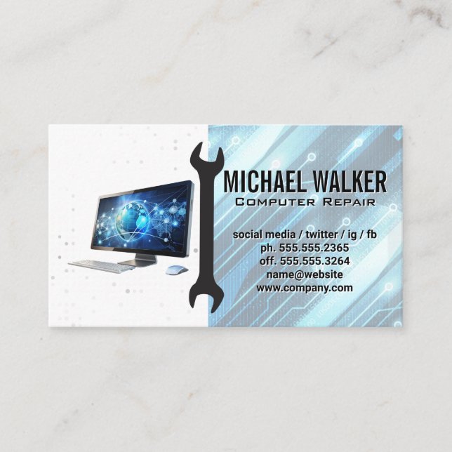 Computer Repair | Technician Wrench Business Card (Front)