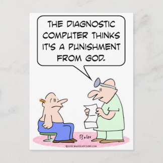 Computer says disease is God's punishment. Postcard