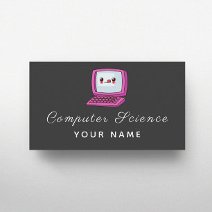 Computer Science Cute Kawaii Laptop Elegant Grey Business Card