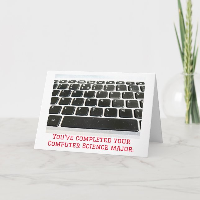 Computer Science Degree with Keyboard Congrats Thank You Card (Front)