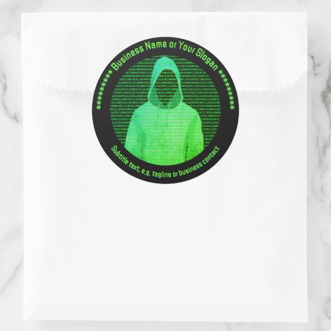 Computer Security - Hooded Hacker - Custom Wording Classic Round Sticker (Bag)