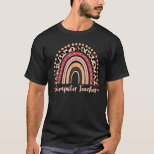 Computer Teacher Leopard Rainbow Boho T-Shirt