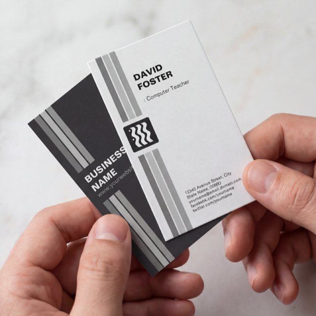 Computer Teacher - Modern Black White Business Card (Creator Uploaded)