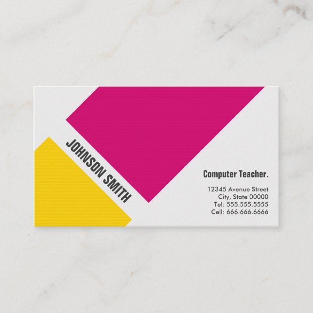Computer Teacher - Simple Pink Yellow Business Card (Front)