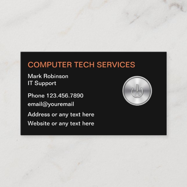 Computer Tech Support Services With Logo Business Card (Front)