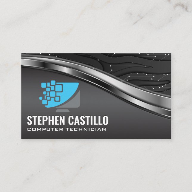 Computer Technology | Metallic  Business Card (Front)