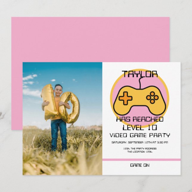 Computer Video Game Player Levelling Up Birthday Invitation (Front/Back)