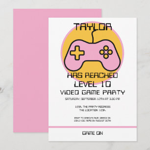 Computer Video Game Player Levelling Up Birthday Invitation