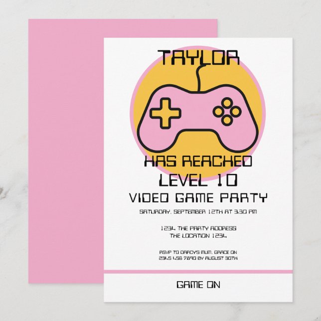 Computer Video Game Player Levelling Up Birthday Invitation (Front/Back)