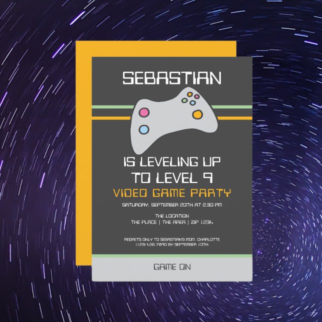 Computer Video Game Player Levelling Up Birthday Invitation (Gamer birthday party invitations from Ricaso 
Personalized levelling up invite. )