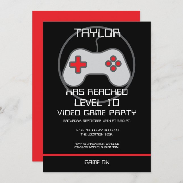 Computer Video Game Player Levelling Up Birthday Invitation (Front/Back)