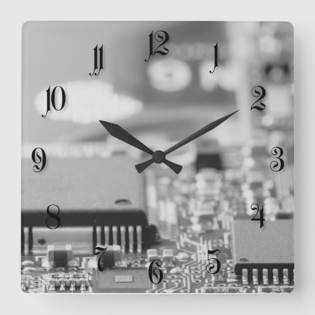 Computer's chip closeup square wall clock (Front)
