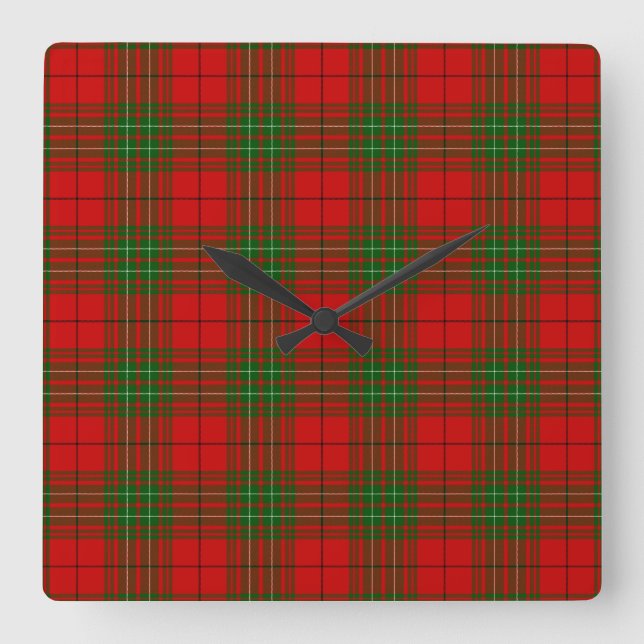 Comyn tartan red green plaid square wall clock (Front)