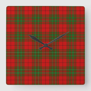 Comyn tartan red green plaid square wall clock