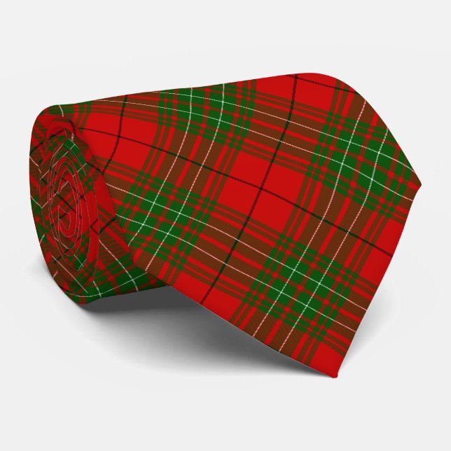 Comyn tartan red green plaid tie (Rolled)