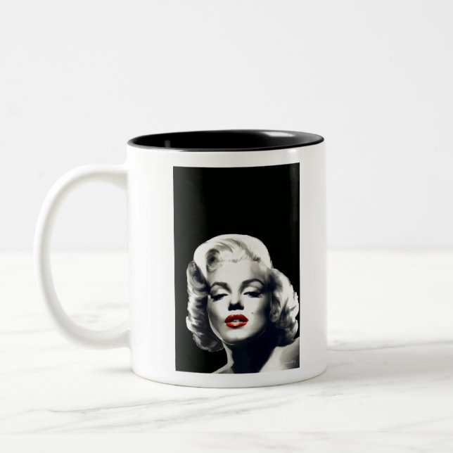 CON24BW-V4 Red Lips Marilyn IN BLACK.tif Two-Tone Coffee Mug (Left)
