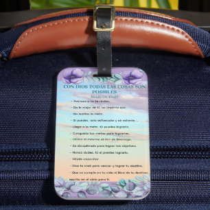 Con Dios Todo Posible Marcos 10:27 Azul Lila Luggage Tag