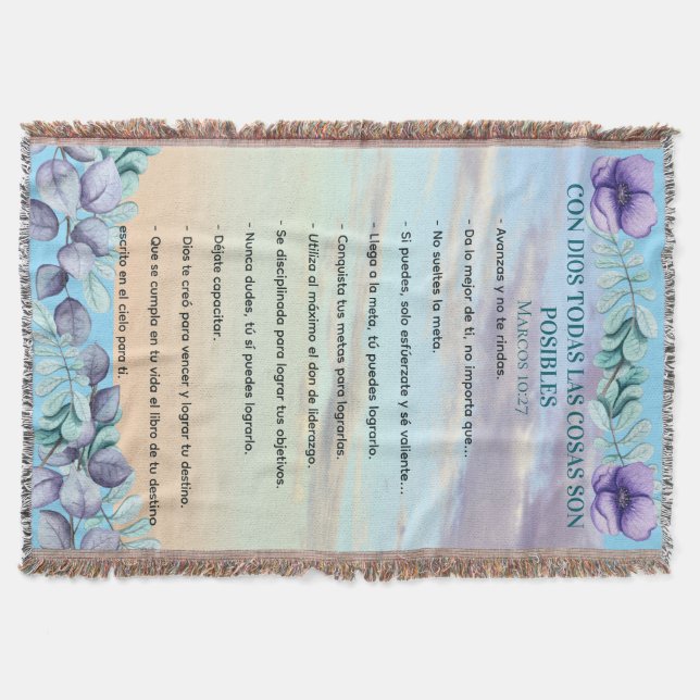  Con Dios Todo Posible Marcos 10:27 Azul Lila Throw Blanket (Front)