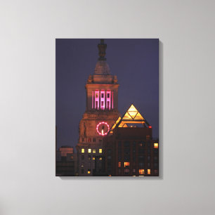 Con Edison Clock Tower lit up in Pink at Twilight Canvas Print
