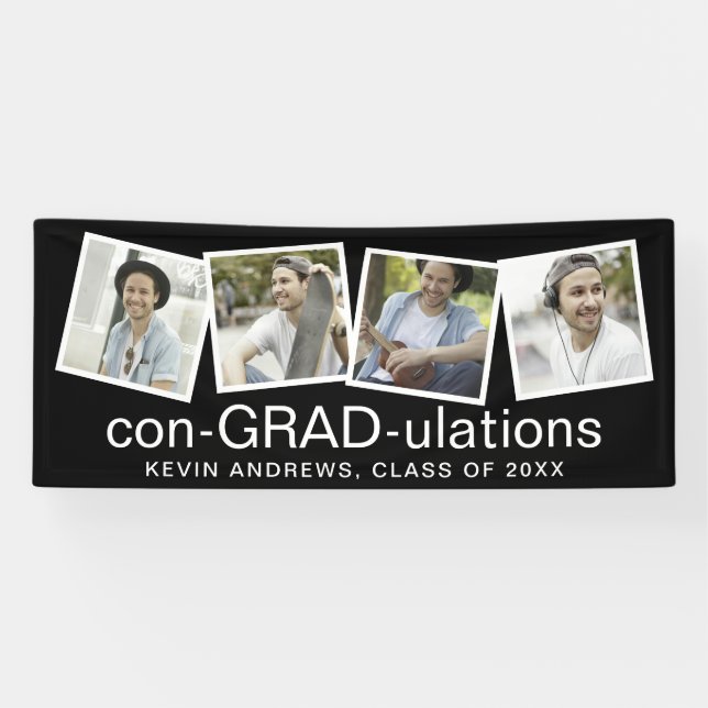 con-GRAD-ulations 4 Photo Collage Graduate  Banner (Horizontal)
