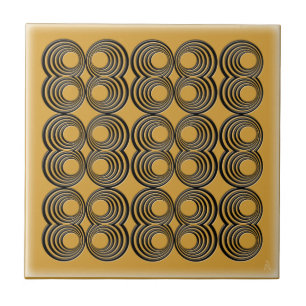 Concentric Black Circles over Harvest Gold Tile