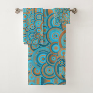 Concentric Circle Gradient Orange Rust Turquoise Bath Towel Set
