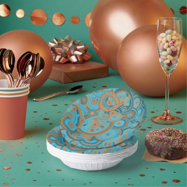 Concentric Circle Gradient Orange Rust Turquoise Paper Plate (Multi)