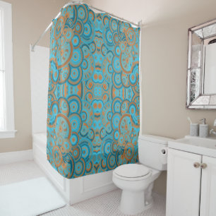 Concentric Circle Gradient Orange Rust Turquoise Shower Curtain