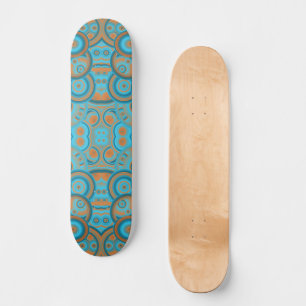 Concentric Circle Gradient Orange Rust Turquoise Skateboard