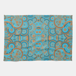 Concentric Circle Gradient Orange Rust Turquoise Tea Towel