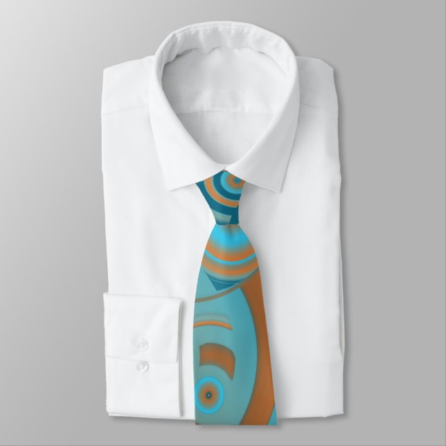 Concentric Circle Gradient Orange Rust Turquoise Tie (Tied)