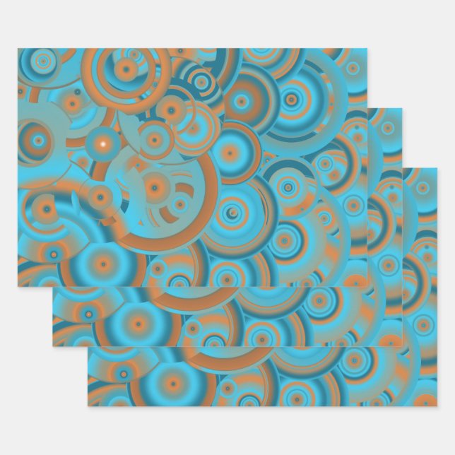 Concentric Circle Gradient Orange Rust Turquoise Wrapping Paper Sheet (Set)