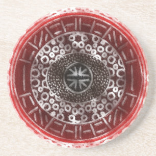 Concentric Circles African Tribal Print red ombre Coaster