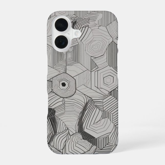 Concentric Hexagons Line Art iPhone 16 Case (Back)
