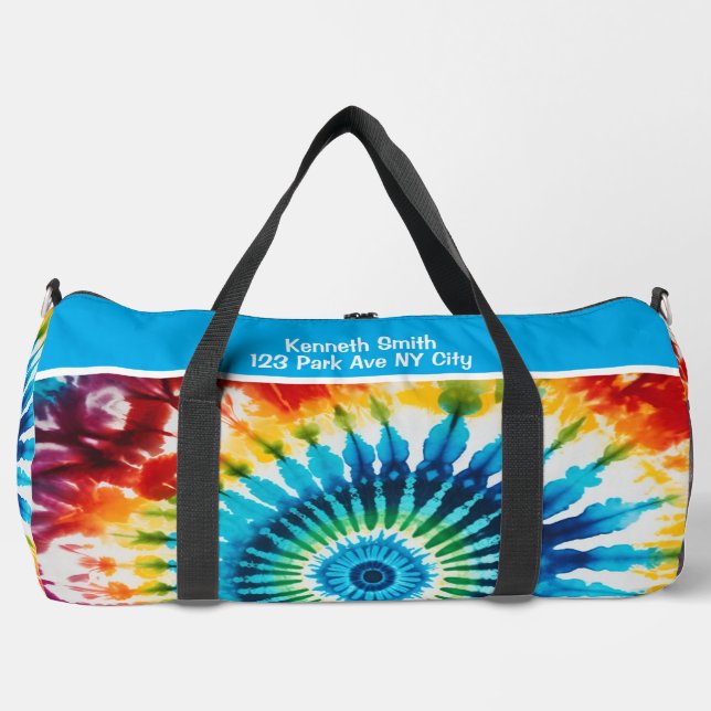 Concentric Rainbow Tie Dye monogram personalised Duffle Bag (Front)